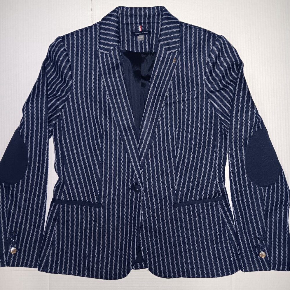 TOMMY HILFIGER PINSTRIPE ELBOW PATCH BLAZER SIZE 6